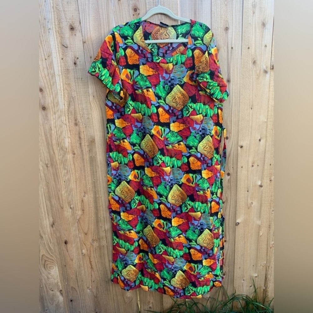 Vintage Richs Sportswear Colorful‎ Geometric Sleeveless Tank Maxi Dress Large
